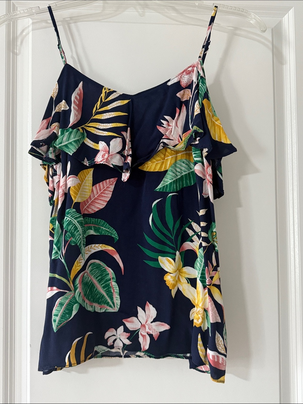 Old Navy Navy Tropical Floral Ruffle Cami